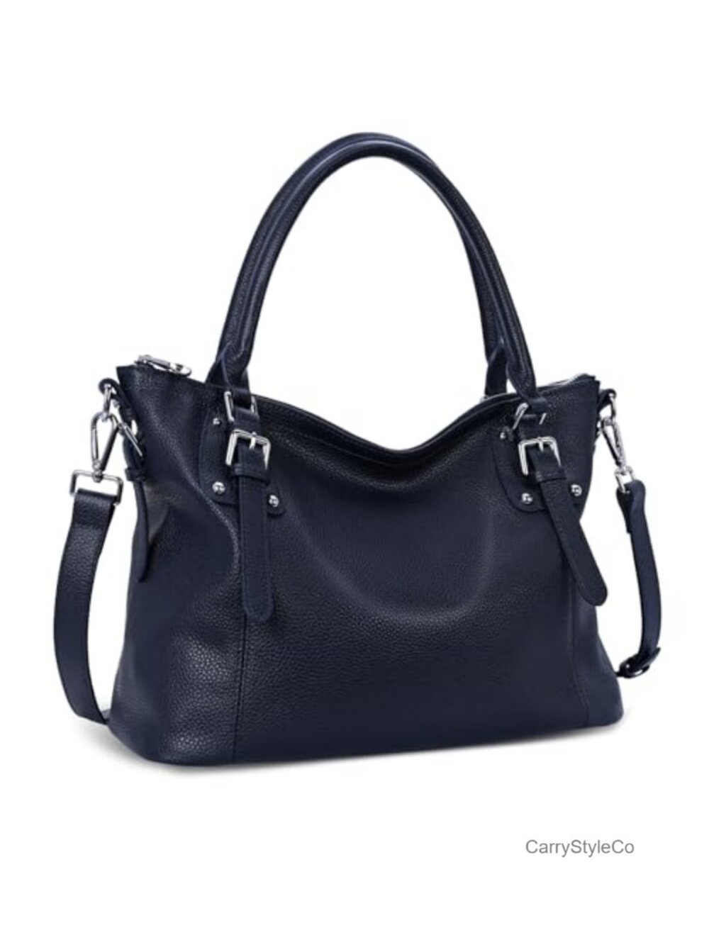 Top-Layer Cowhide Leather Tote Handbag with Adjustable Crossbody Strap